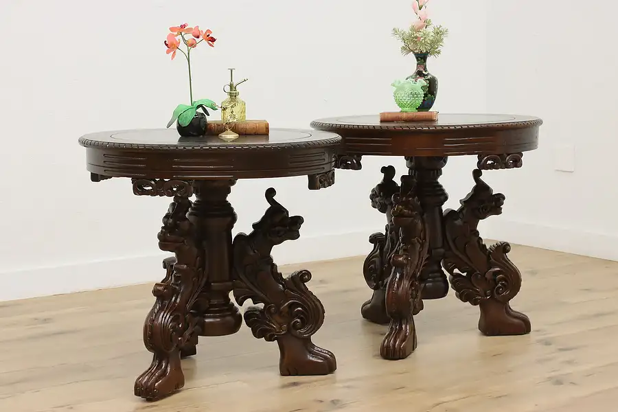 Main image of Pair of Asian Entry, Hall or Side Tables, Carved Dragons