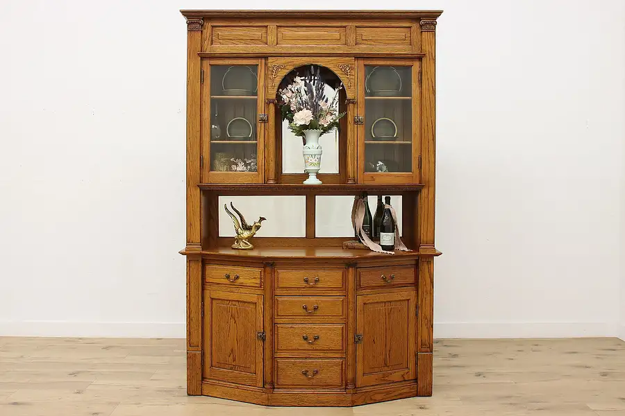 Main image of Traditional Antique Oak Backbar Sideboard or Display Cabinet