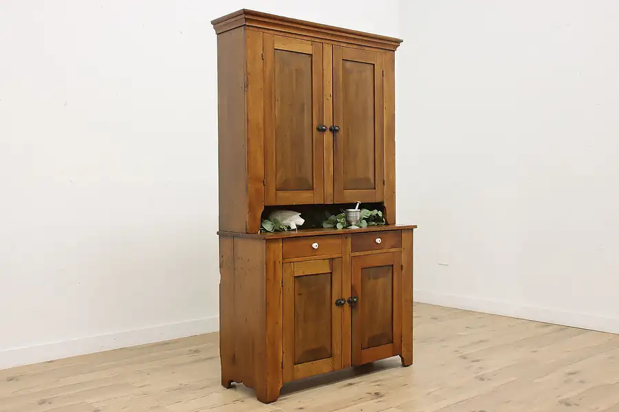 Main image of Farmhouse Walnut Antique Kitchen Cupboard or Pantry Cabinet