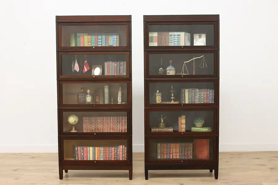 Main image of Pair Globe Antique Stacking Lawyer Office Library Bookcases