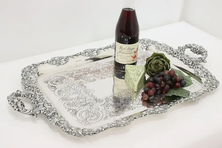 Main image of Victorian Antique Silverplate Serving Tray, Grapes, Signed