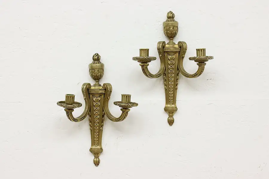 Main image of Pair of Vintage Classical Design Brass Candle Sconces