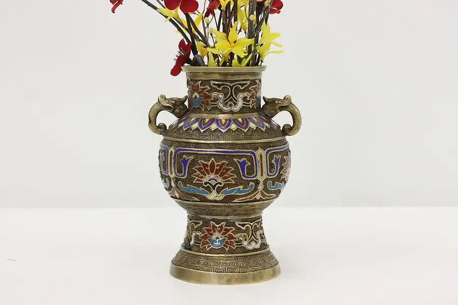 Main image of Japanese Antique Bronze & Cloisonne Enamel Urn or Vase