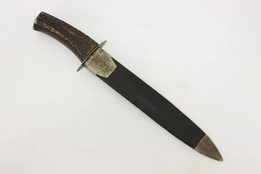 Main image of Farmhouse Vintage Knife & Leather Sheath, Antler Handle