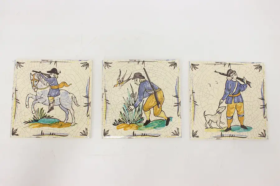 Main image of Set of 3 German Vintage Painted Ceramic Tiles, Villeroy Boch