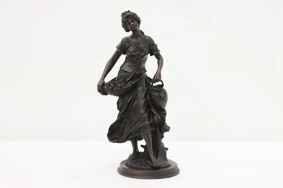 Main image of French Vintage Sculpture of Young Woman & Flowers