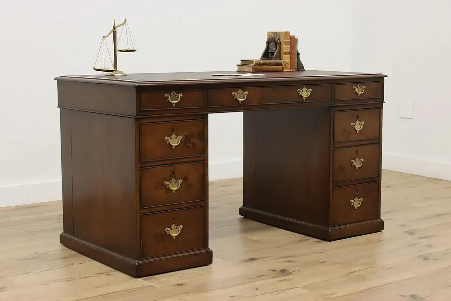 Main image of English Georgian Design Antique Office Library Desk, Leather