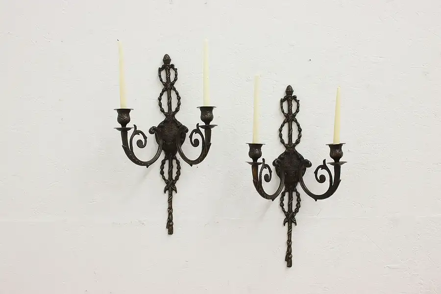 Main image of Pair of Classical Vintage Patinated Brass Candle Sconces