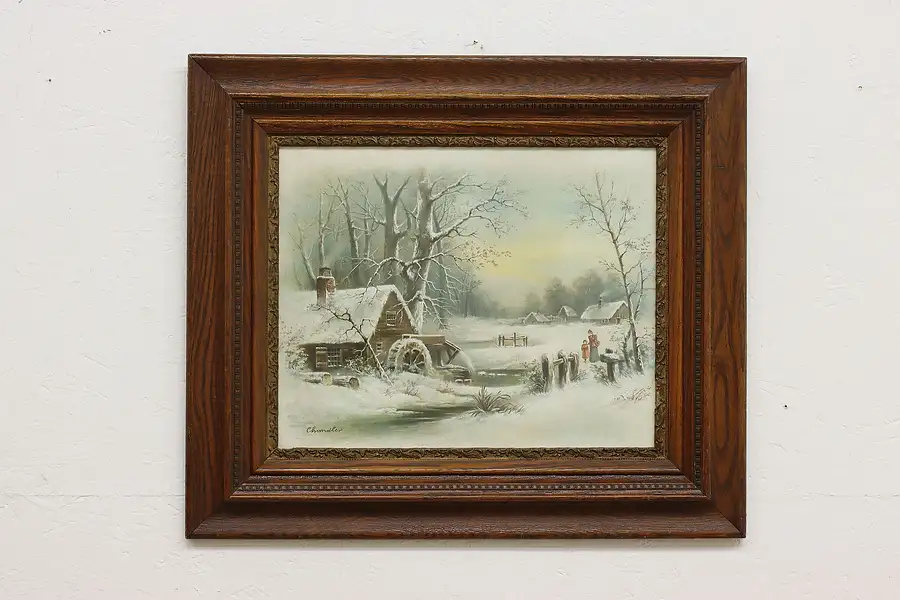 Main image of Victorian Winter Antique Print, Oak Frame, Chandler 29.5"