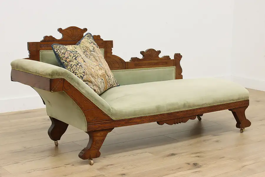 Main image of Victorian Eastlake Antique Fainting Couch or Chaise Lounge