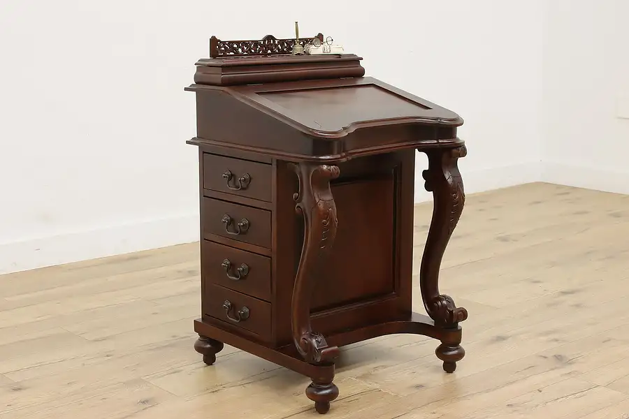 Main image of Carved Mahogany Davenport Ship Captain Secretary Desk