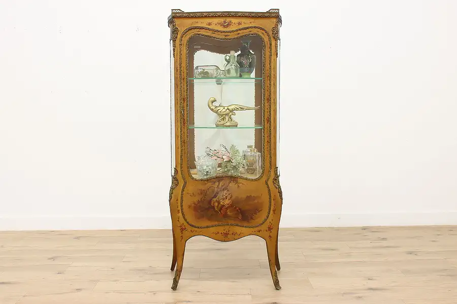 Main image of French Antique Bombe Vitrine or China Curio Display Cabinet