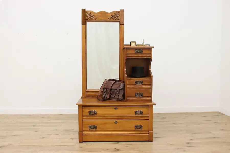 Main image of Victorian Antique Carved Birch Dresser & Mirror, Winnebago