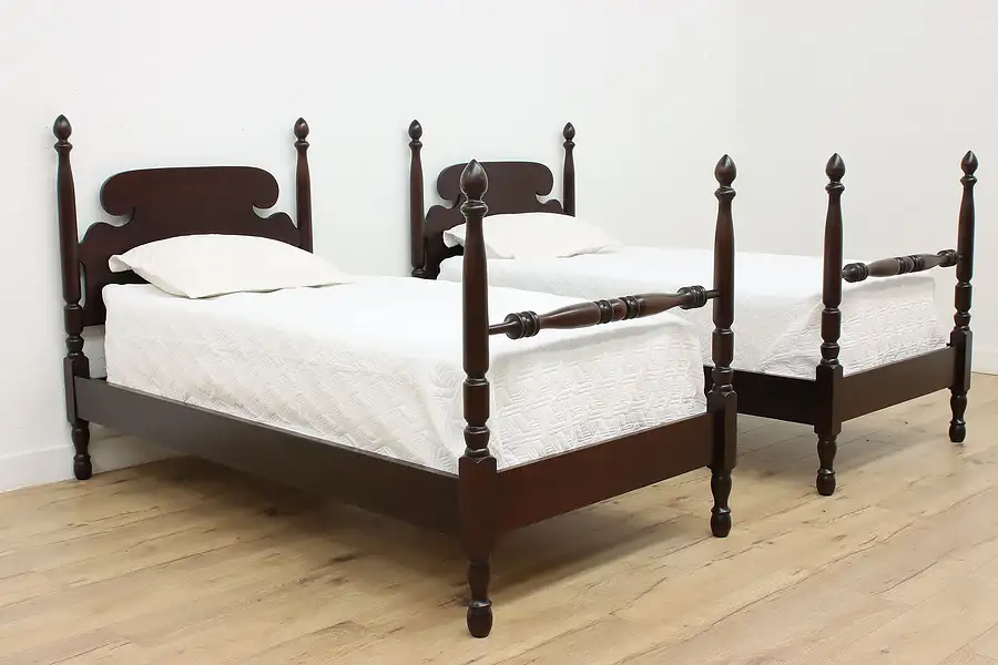 Main image of Pair of Georgian Vintage Mahogany Twin Poster Beds, Wheeler