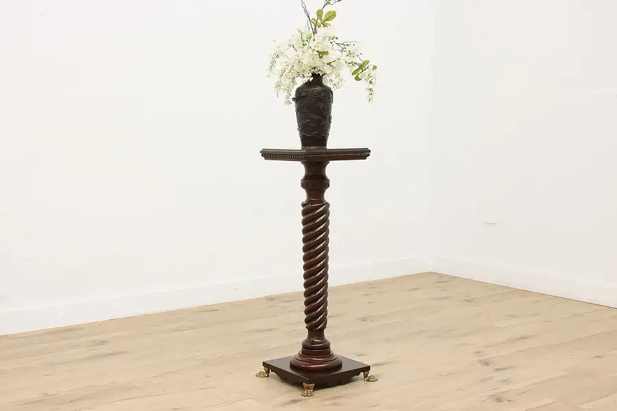 Main image of Mahogany Antique Spiral Sculpture Pedestal or Plant Stand