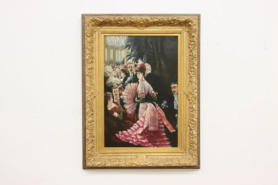 Main image of Gilded Age Ball Party Vintage Original Oil Painting 49.5"