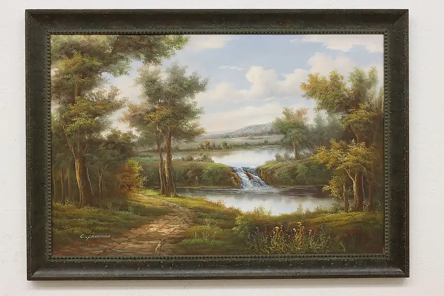 Main image of Country Landscape Vintage Original Oil Painting Freeman 41"