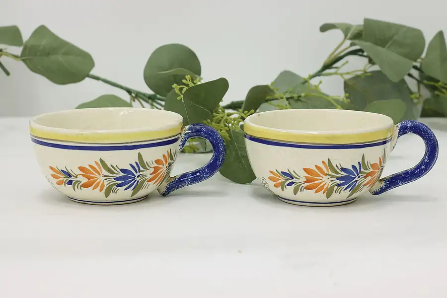 Main image of Pair of French Brittany Vintage Quimper Hand Painted Mugs