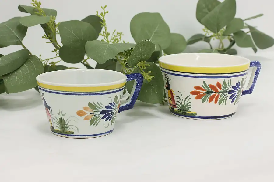 Main image of Pair of French Vintage Hand Painted Quimper Coffee Soup Cups