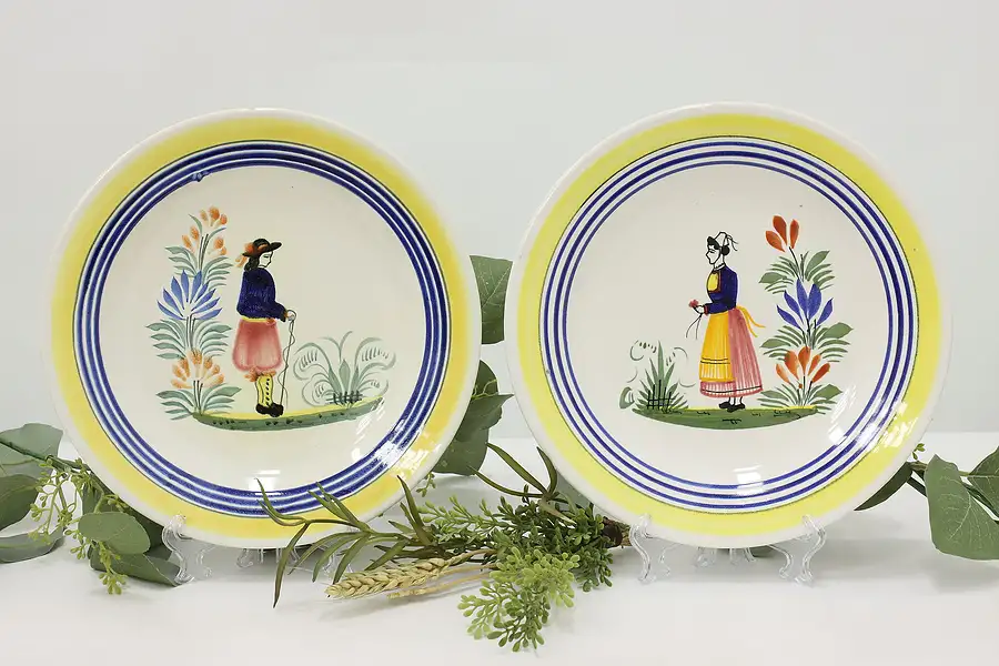 Main image of Pair of French Vintage Hand Painted Quimper Dinner Plates