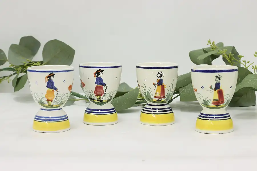 Main image of Set of 4 French Brittany Vintage Painted Quimper Egg Cups