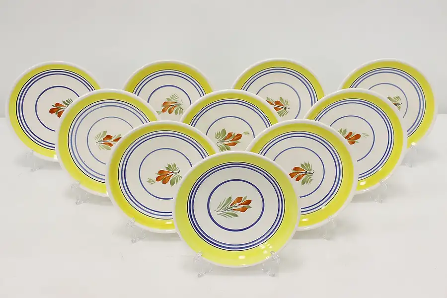 Main image of Set of 10 French Vintage Hand Painted Saucers, Quimper