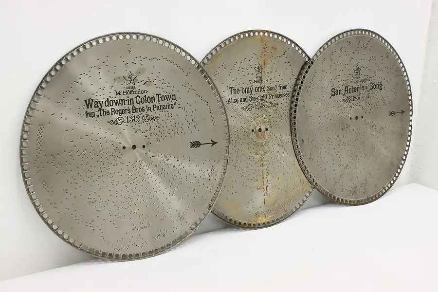 Main image of Set of 3 Antique Stella 15.5" Music Box Discs, San Antonio