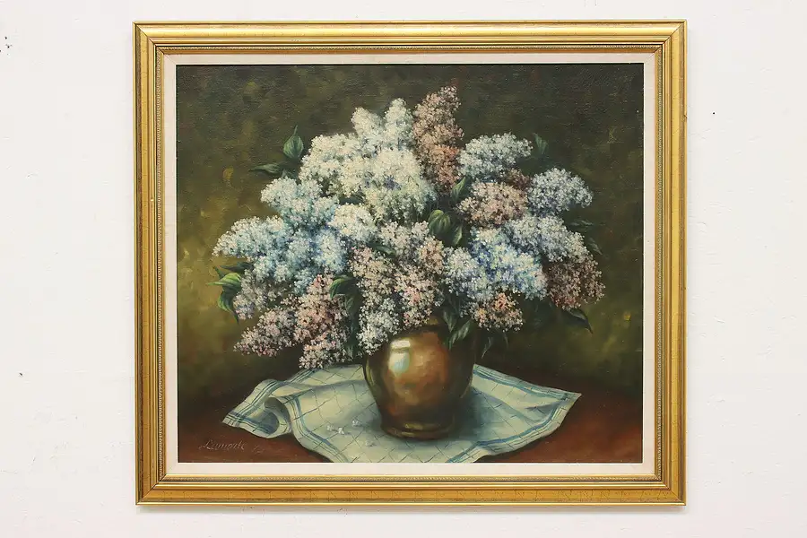 Main image of Lilac Still Life Vintage Original Oil Painting, Lamade 35"