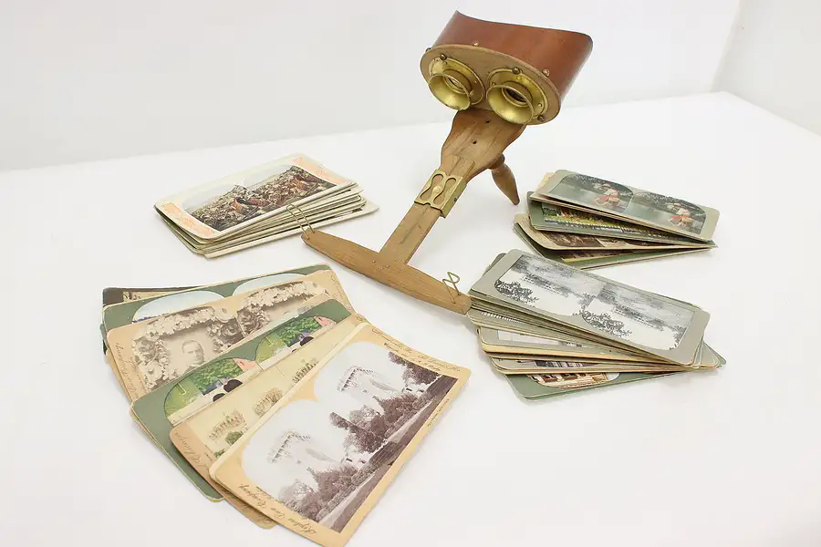 Main image of Victorian Antique Stereoscope Viewer & 66 Cards