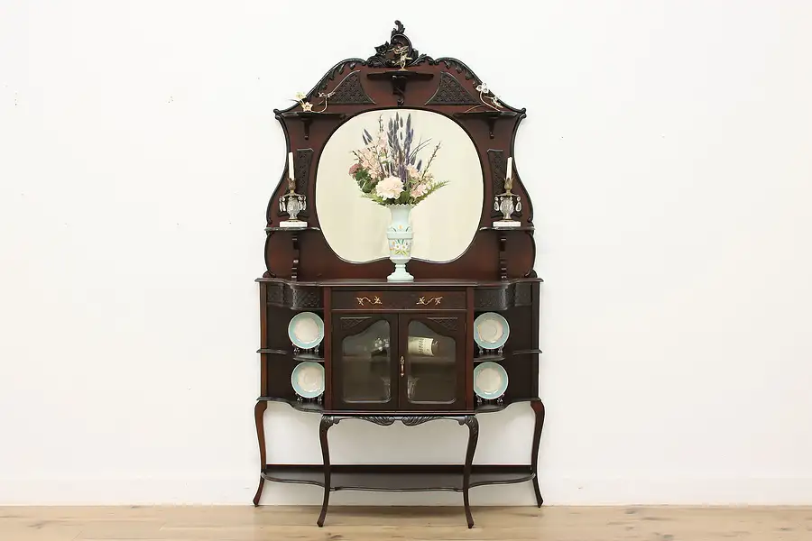 Main image of English Art Nouveau Antique China Curio Display Cabinet