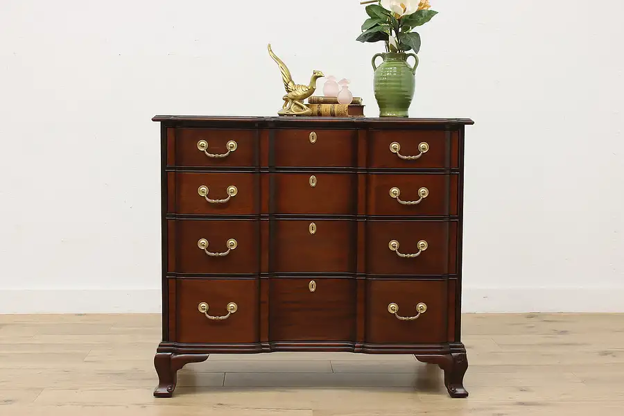 Main image of Georgian Block Front Vintage Mahogany Dresser, Chest, Kindel