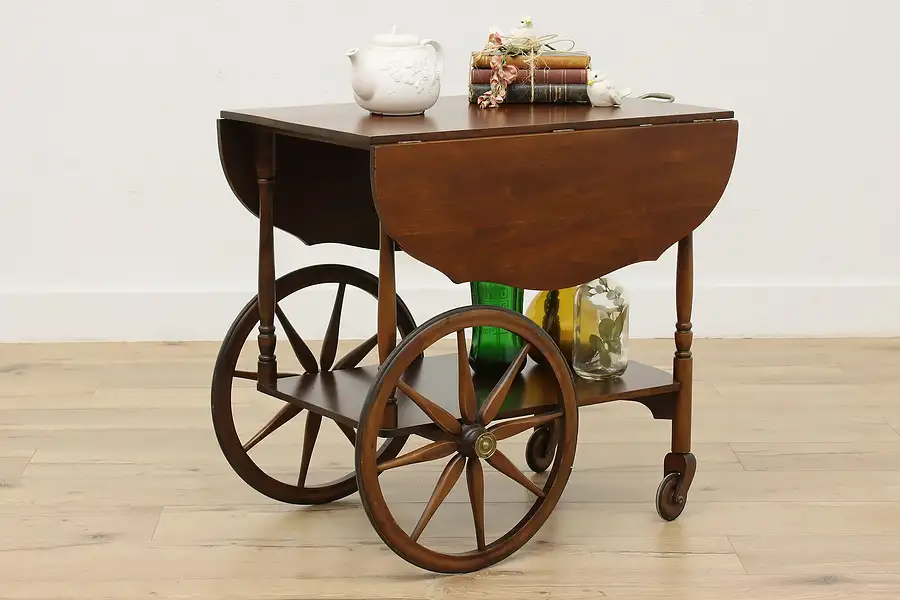 Main image of Traditional Vintage Walnut Rolling Tea or Bar Cart, Imperial