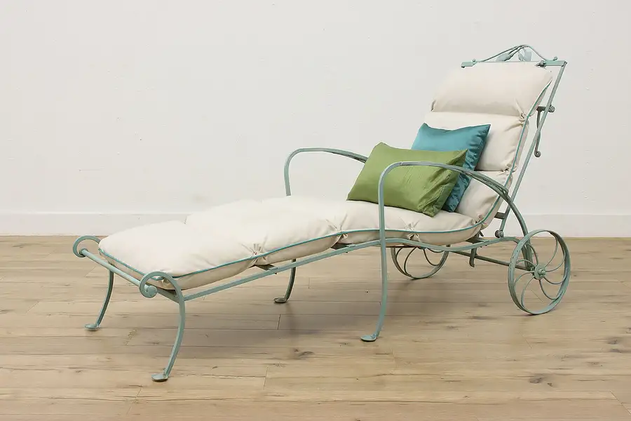 Main image of Patio Sunroom Vintage Verdigris Wrought Iron Chaise Lounge