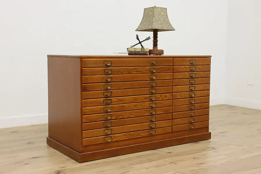 Main image of Oak 22 Drawer Vintage Office File, Map or Collector Cabinet