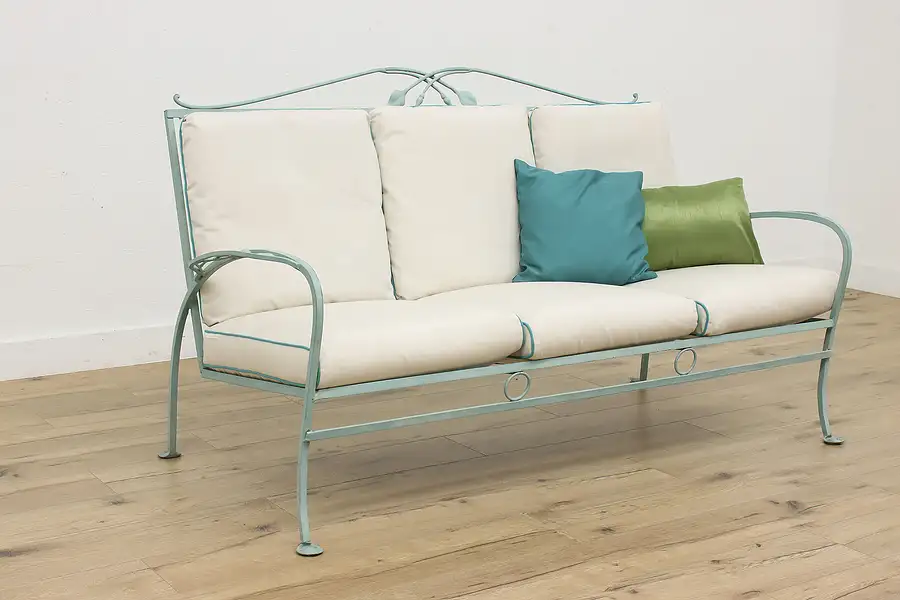 Main image of Patio or Sunroom Vintage Verdigris Wrought Iron Bench, Sofa