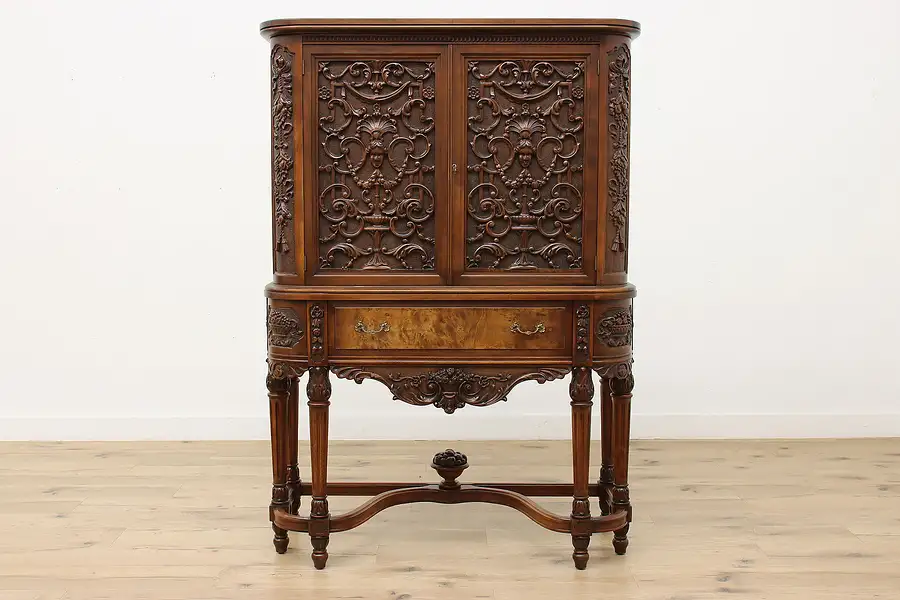 Main image of Renaissance Design Antique Carved Walnut China, Bar Cabinet