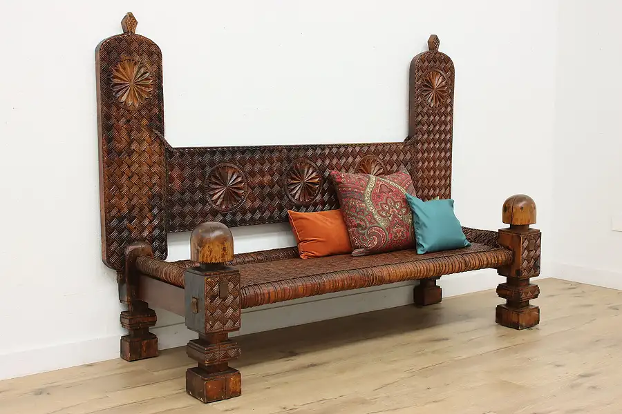 Main image of Swat Valley Antique Hand Carved Marriage Bed Bench, Pakistan