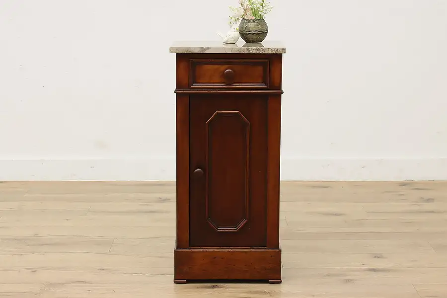 Main image of Victorian Antique Mahogany & Marble Nightstand End Table