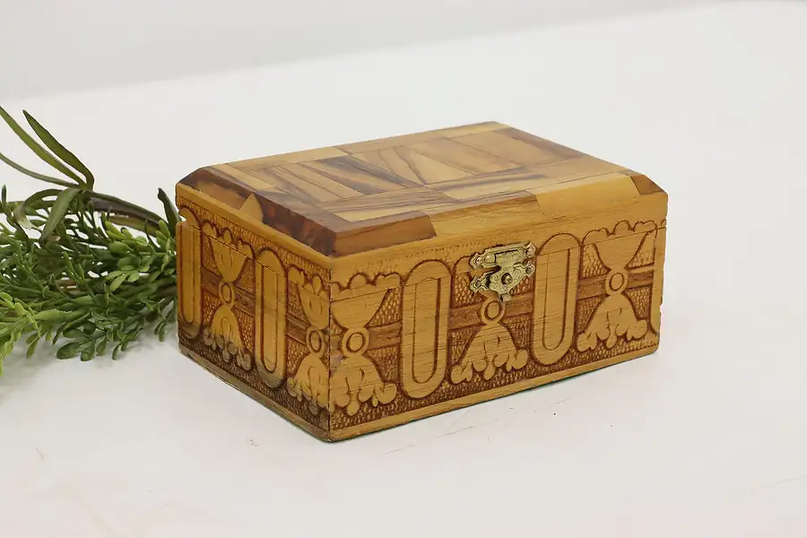 Main image of Carved Vintage Olive Wood Jewelry or Keepsake Box