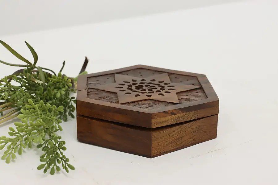 Main image of Rosewood Vintage Hand Carved Jewelry or Trinket Box