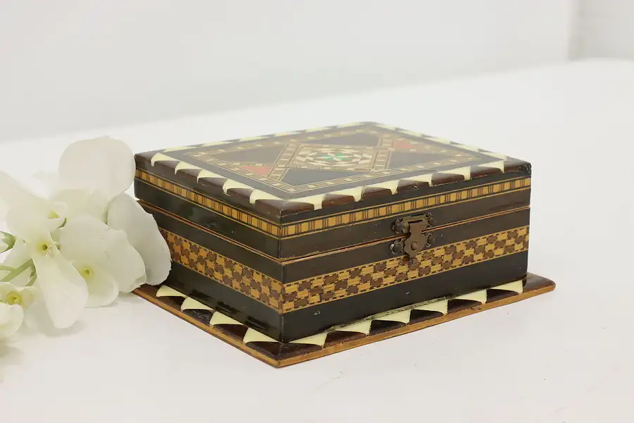 Main image of Spanish Vintage Mosaic & Bone Inlay Jewelry Keepsake Box