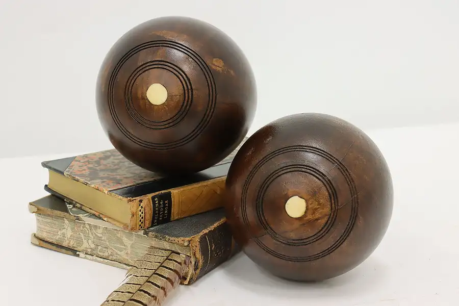 Main image of Pair of English Antique Birch Lawn Bowling Balls