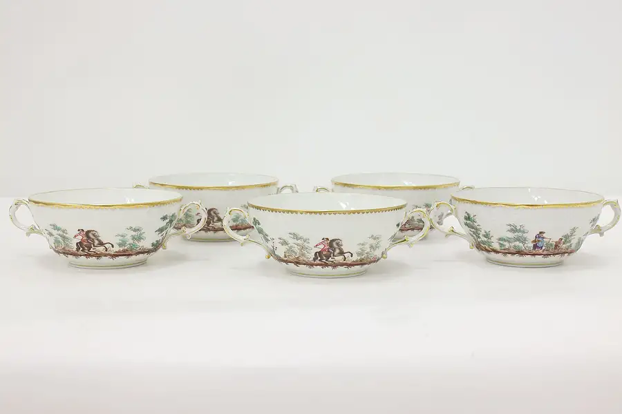 Main image of Set of 5 Vintage Italian Painted Porcelain Soup Bowls Ginori