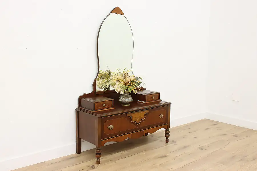 Main image of Tudor Design Vintage Carved Walnut Vanity Dresser, Mirror