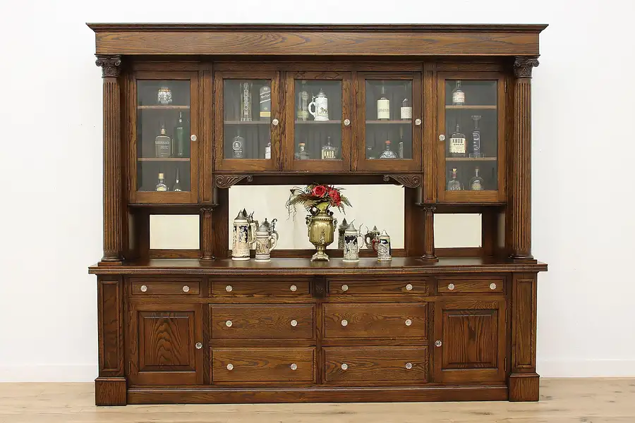 Main image of Classical Antique Carved Oak 9' Backbar, Server or Sideboard