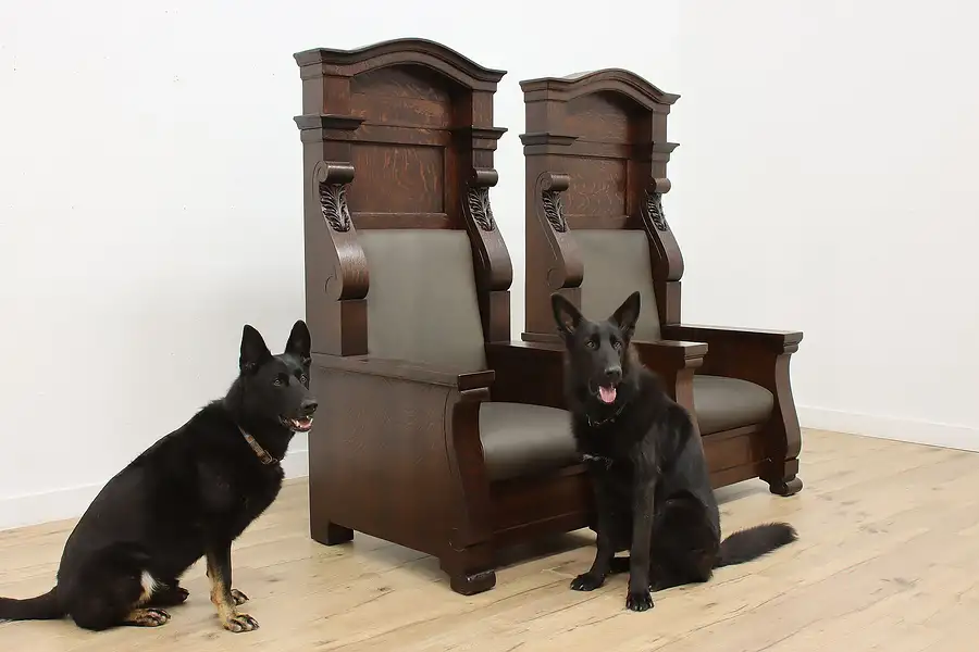 Main image of Pair of Classical Antique Carved Oak Hall or Throne Chairs