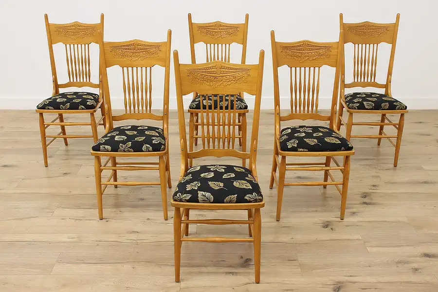 Main image of Set of 6 Antique Victorian Farmhouse Pressback Dining Chairs