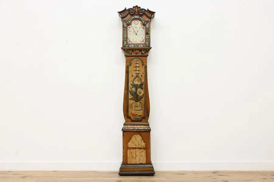 Main image of Swedish Folk Art Antique 1800 Tall Case Grandfather Clock