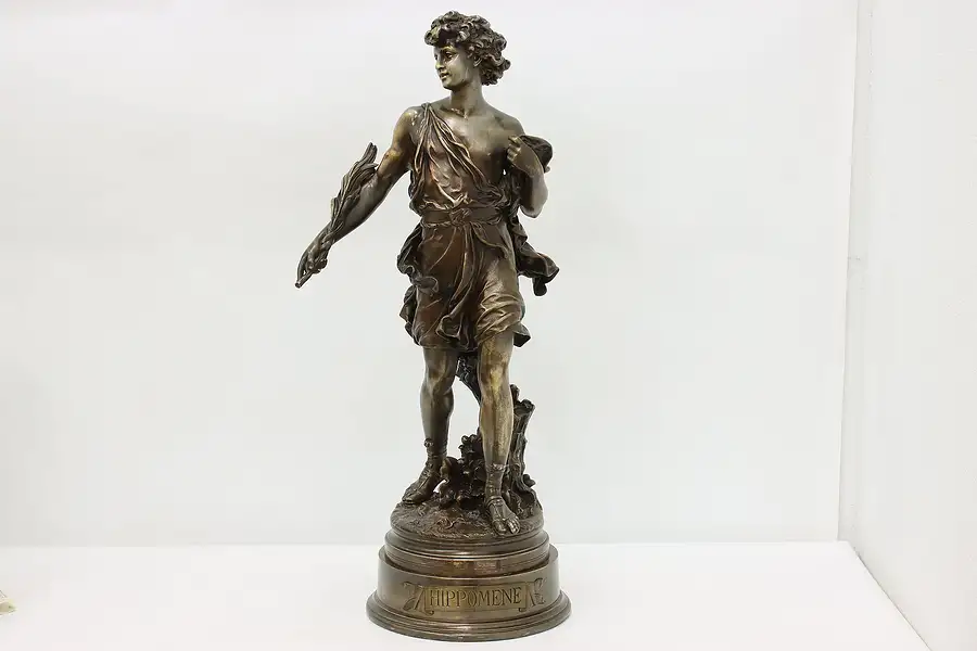 Main image of Hippomene Greek Figure Vintage Cast Metal Sculpture 32"