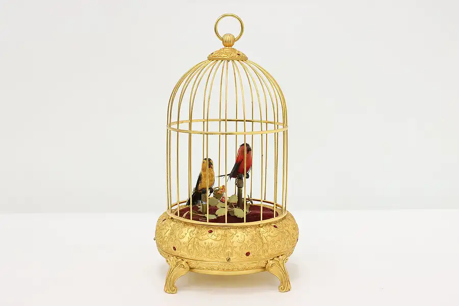 Main image of Gold Plated Vintage Singing Birds in Cage Automaton